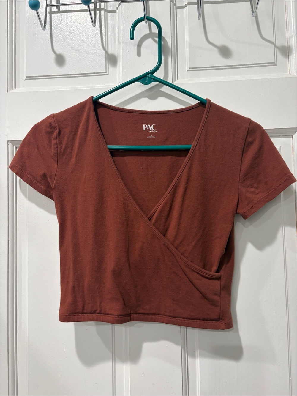 Rust Wrap-Style Short Sleeve Crop Top